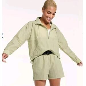 NEW FLX Women Mint Crackle Long Sleeve Half-Zip Crop Jacket/Shorts $80 Sz Small